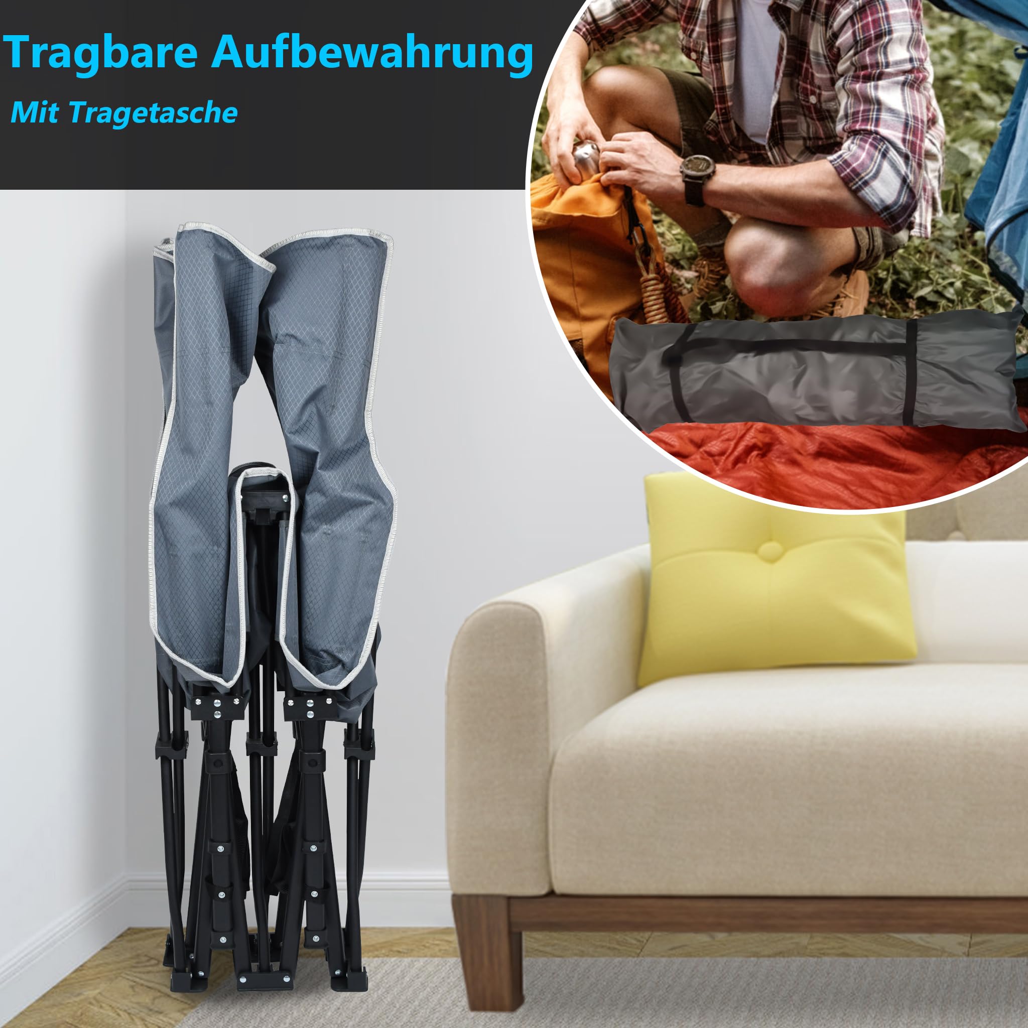 XMTECH Feldbett Klappbar Campingbett Gästebett für Erwachsene 250kg, 190 x 62 x 38cm Faltbar Camping Reisen Bett mit Transporttasche, Feldbetten für Camping Outdoor Reisen Büro Indoor