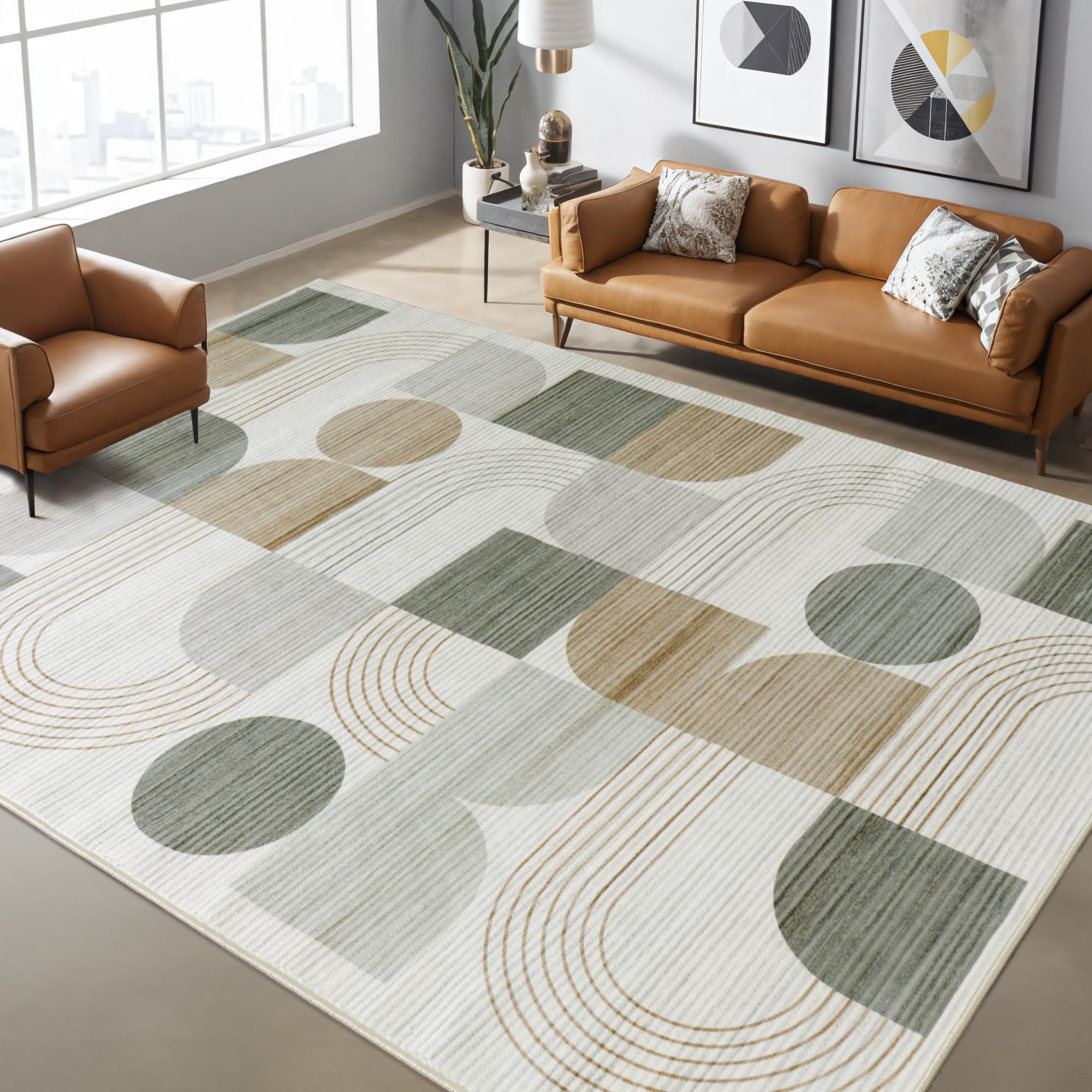 Tappeto per Soggiorno, Tappeto Moderno con Motivo Astratto per Soggiorno, Beige 200x230 cm Tappeto a Pelo Corto per Soggiorno Lavabile, Grande Tappeto in Lana per Camera da Letto, Ufficio