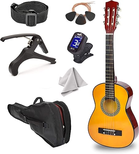 Guitarra de madera para zurdos de 96,5 cm con estuche y accesorios para niños, niñas, adolescentes, principiantes (Madera)