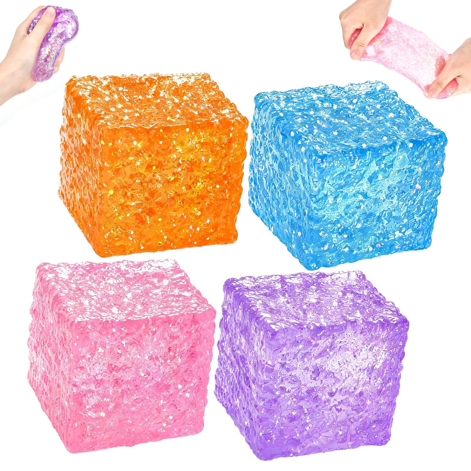 4 PCS Nice Ice Cube Fidget Toys,Glitter Honeycomb Squishy Stress Cubes, Slow Rising Sensory Stress Relief Toys for Kids Adults, Anxiety Relief Fidget Toy for Relaxation&Focus — image 1