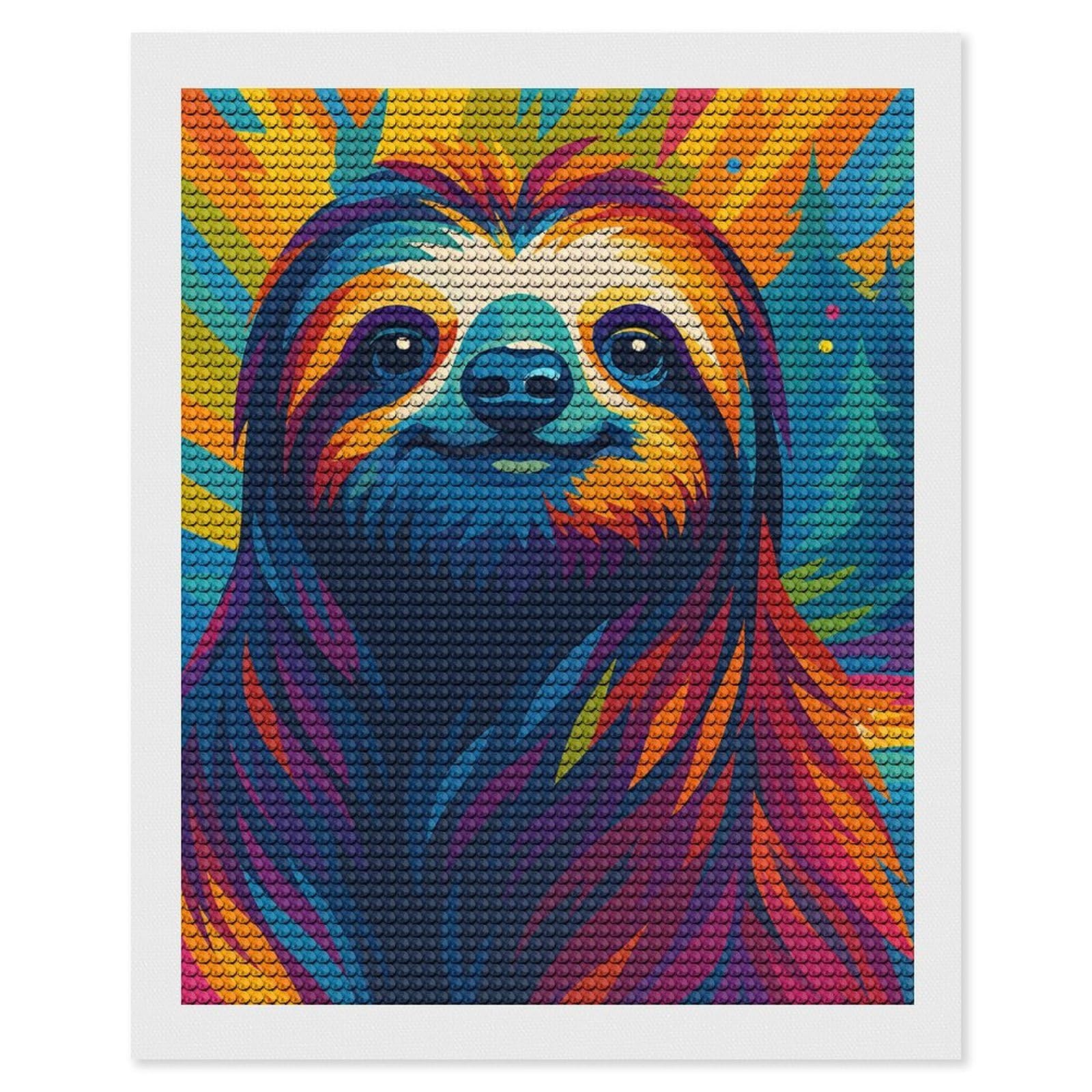 Junmoney Colorful Sloth Portrait Diamond Painting Canvas Set 16"x20", for Women, Mindful Craft Activity, Cosy Home Accent, Festive Craft Gift