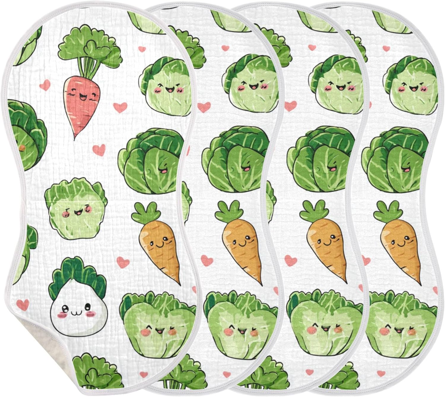 Kawaii Vegetable Burp Cloths Baby Boys Girls Absorbent Soft Cotton Burping Cloths Rags 4 Pack