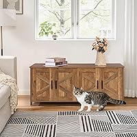 Vista 48 de Homhedy - Caja de arena para gatos, muebles de madera para baño de gatos con puerta de granero, casa para mascotas, se adapta a la mayoría de cajas