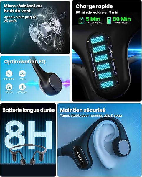 mojawa Run Plus New Casque à Conduction osseuse Natation, étanche IP68 écouteurs avec Lecteur MP3 32 Go, pour Course, Cyclisme et Sport, Basses Profondes, Micro ENC, Bluetooth 5.2 - Noir - 5