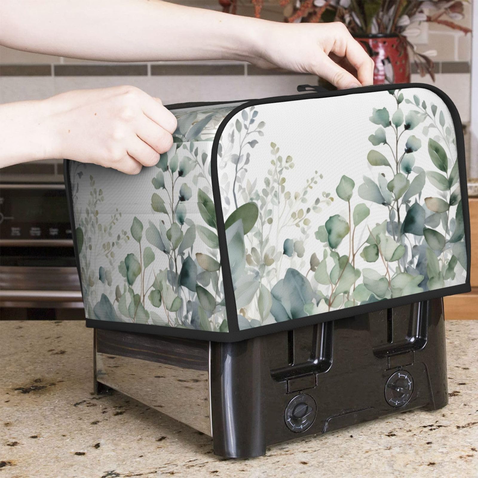 Cubierta para tostadora de hojas botánicas de 4 rebanadas, ranura ancha, a prueba de polvo, cubierta para hacer pan, protección de huellas dactilares, funda para electrodomésticos de cocina, 7