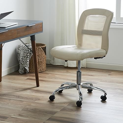 Miniatura 2 de Serta Essential - Silla de tareas sin brazos, sillas de escritorio pequeñas con ruedas, respaldo de malla transpirable y piel sintética, asiento