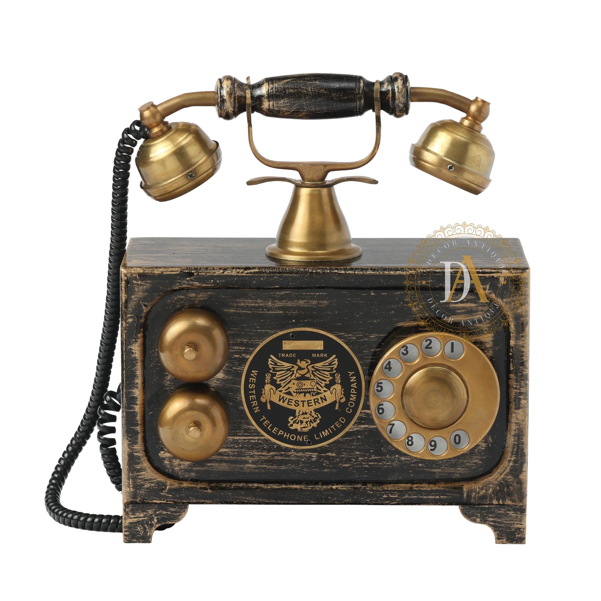Decor Antique Black and Golden Corded Telephone Victorian Old Classic Look Landline (Non Working) Telephone Only for Decoration,-image-33