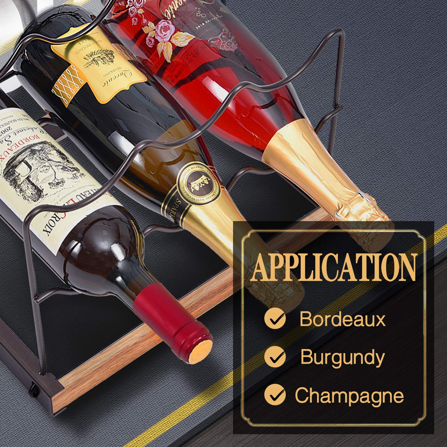 KINGRACK Wine Rack 6 Bottles, Countertop Wine Bottles Holder Racks, Metal Copper Wine Glass