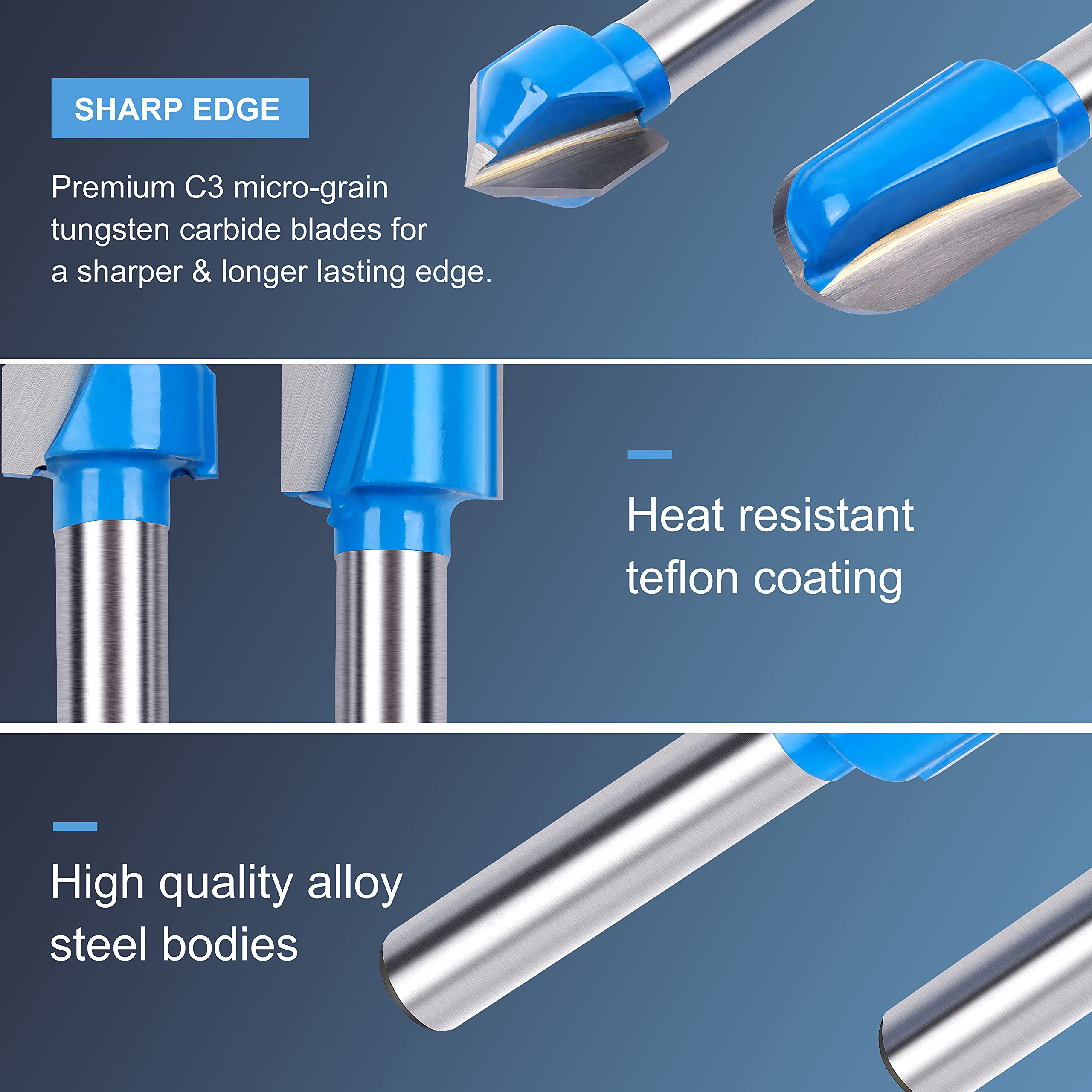 Flytuo 6Pcs 1/4" Shank Carbide 90 Degree V-Groove and Round Nose Groove Router Bit Set 3D CNC Signmaking Lettering Engraving Cutter Woodworking Carving Cutting Tool - Image 2