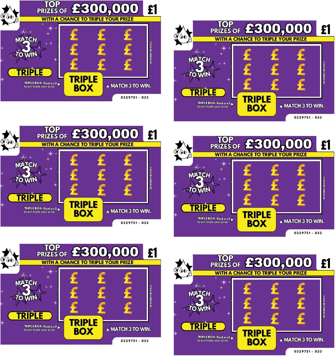 6 X Fake Joke Scratch Cards - Winning Lottery Ticket Practical Prank- Every card appears to win £150,000