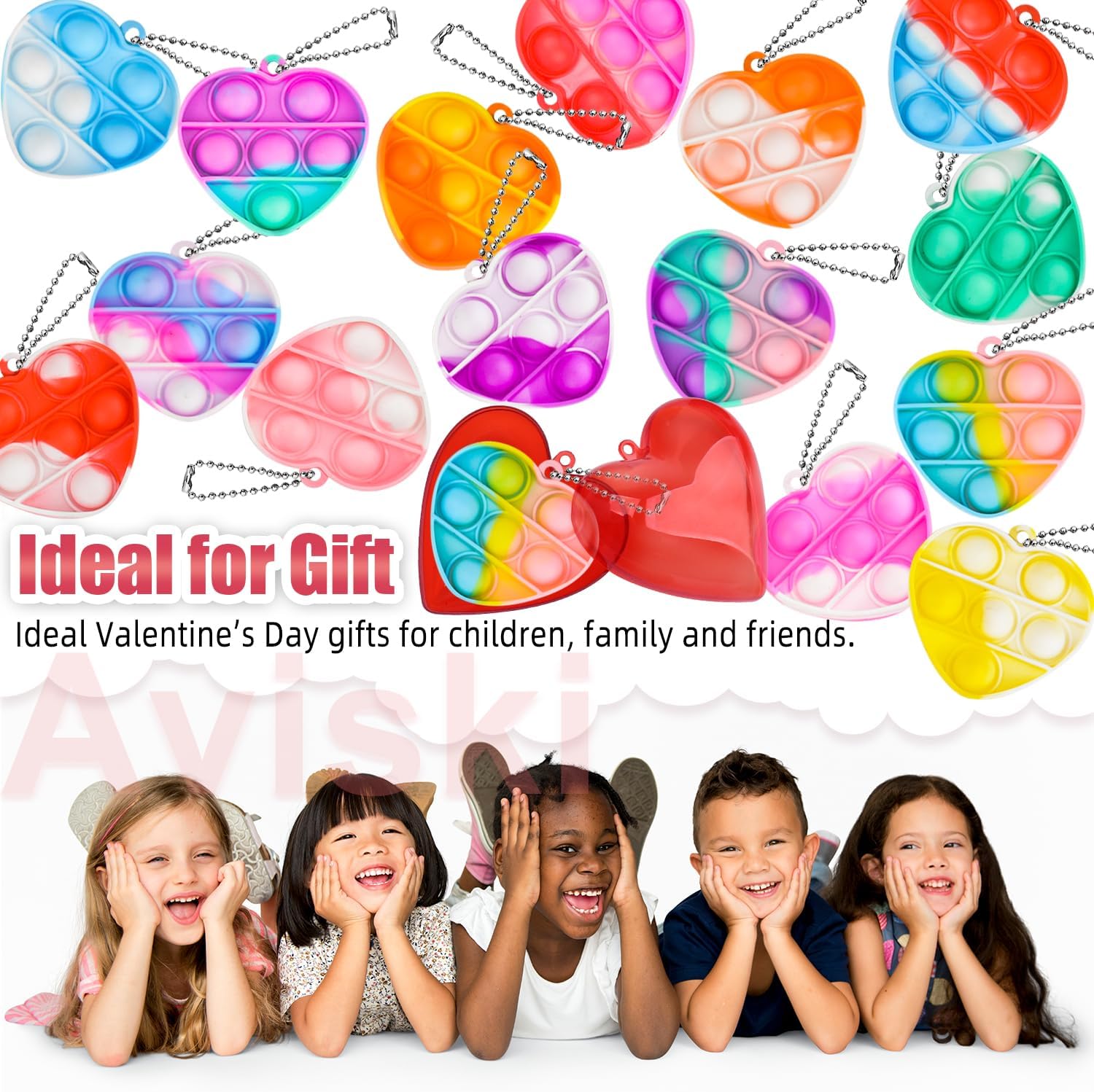 30Pcs Kids Valentines Day Gifts for Classroom - Valentine Prefilled Hearts with Poppers Fidget Gift Tags for Toddlers Boys Girls Exchange Gifts, Party Favor Prizes, Valentine’s Greeting Gifts