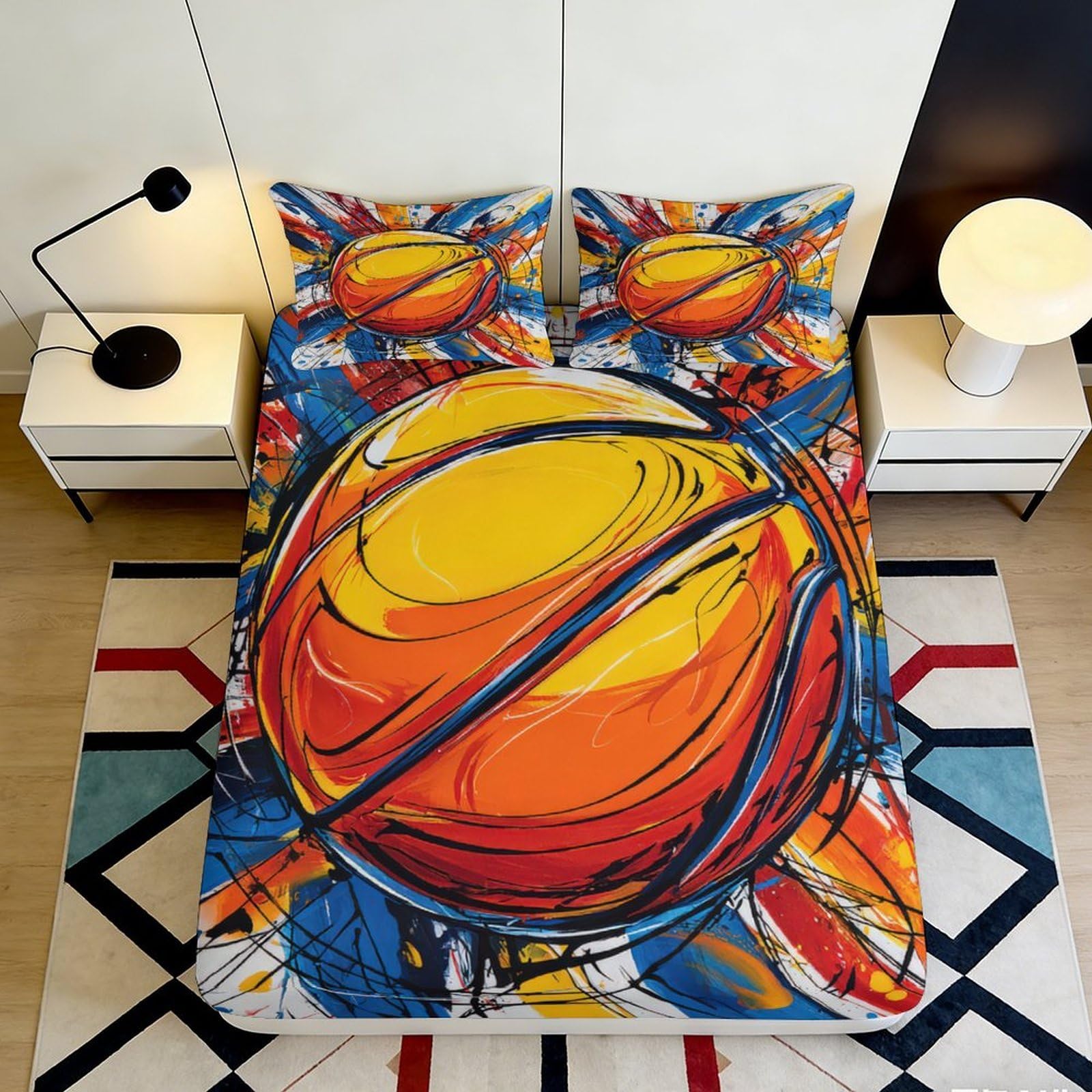 Pnayamiorkfel Style-7 3D Printed Abstract Basketball Fitted Sheet Microfiber Vibrant Graffiti Bed Cover For Bedroom Dorm Mattress Decor 90X200x25cm