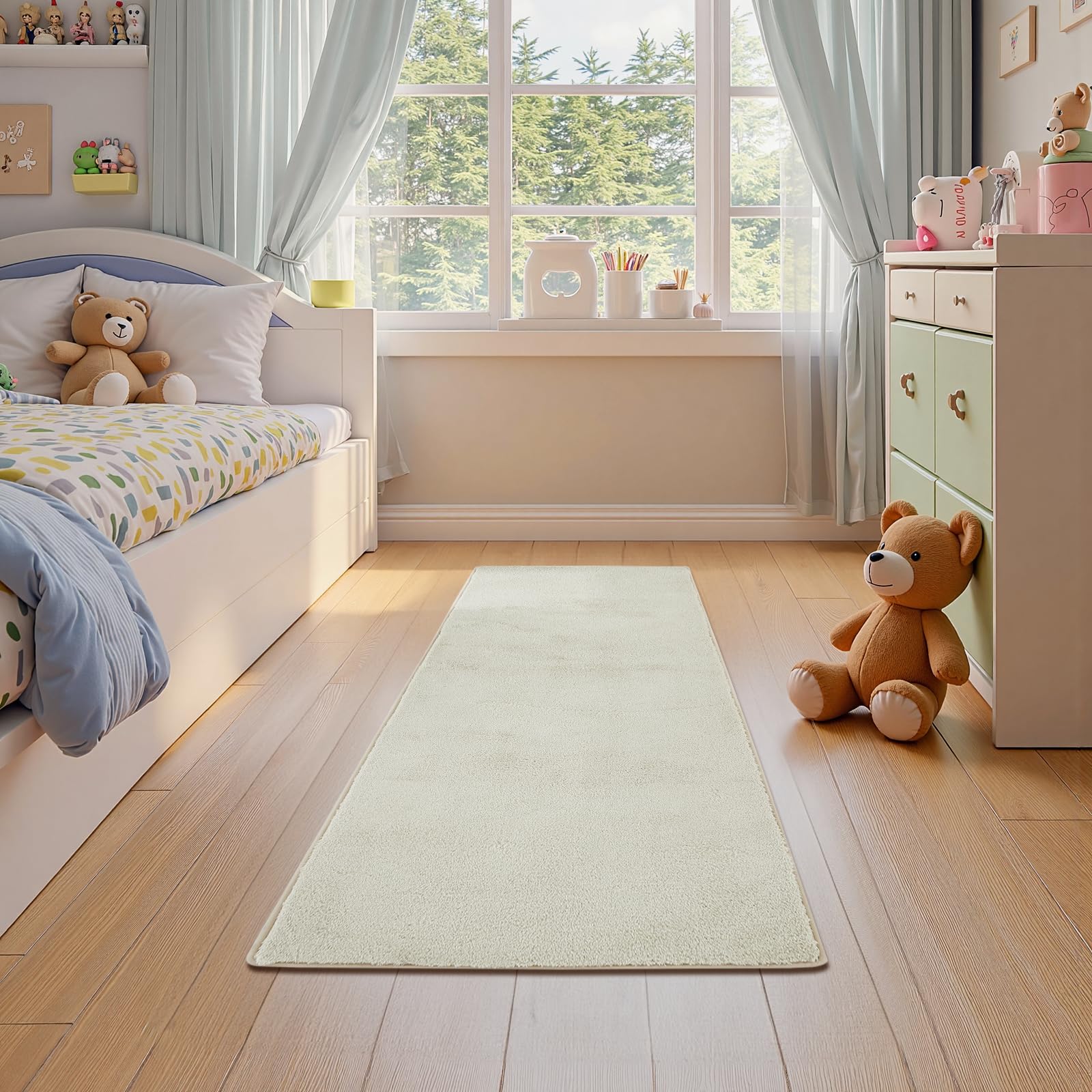 jinchan Solid Plush Runner Rug 2x5 Performance Shaggy Washable Hallway Rug Soft Modern Faux Wool Cozy Non Slip Carpet for Bedroom Laundry Room Living