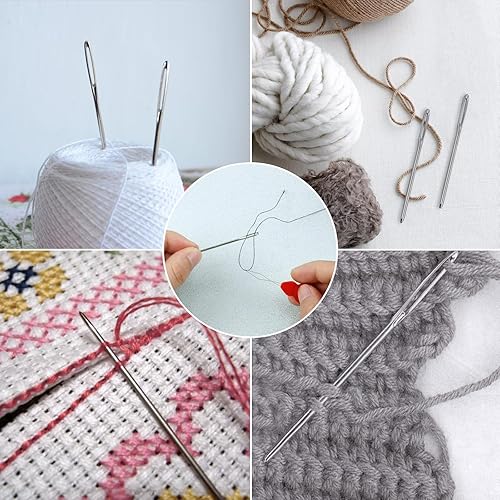 Miniatura 6 de 80 agujas romas de ojo grande, agujas de tejer FIVEIZERO de 8 tamaños de hilo de acero inoxidable, agujas de coser, agujas de tejer para