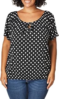 Star Vixen Women's Plus Size Shrt/Slit SLV Keyhole-Tie Peasant Top W Bubble Hem Price In India