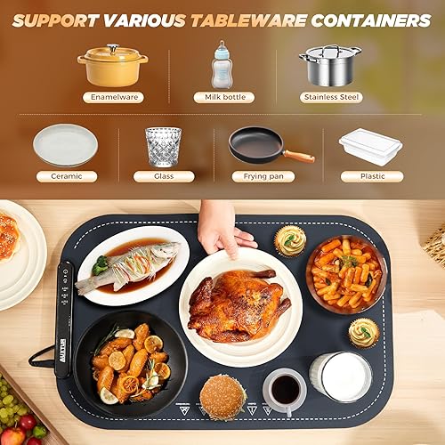 Miniatura 6 de Bandeja de calentamiento eléctrica, alfombrilla de calentamiento plegable con calefacción de superficie completa, 3 temperaturas ajustables, apagado