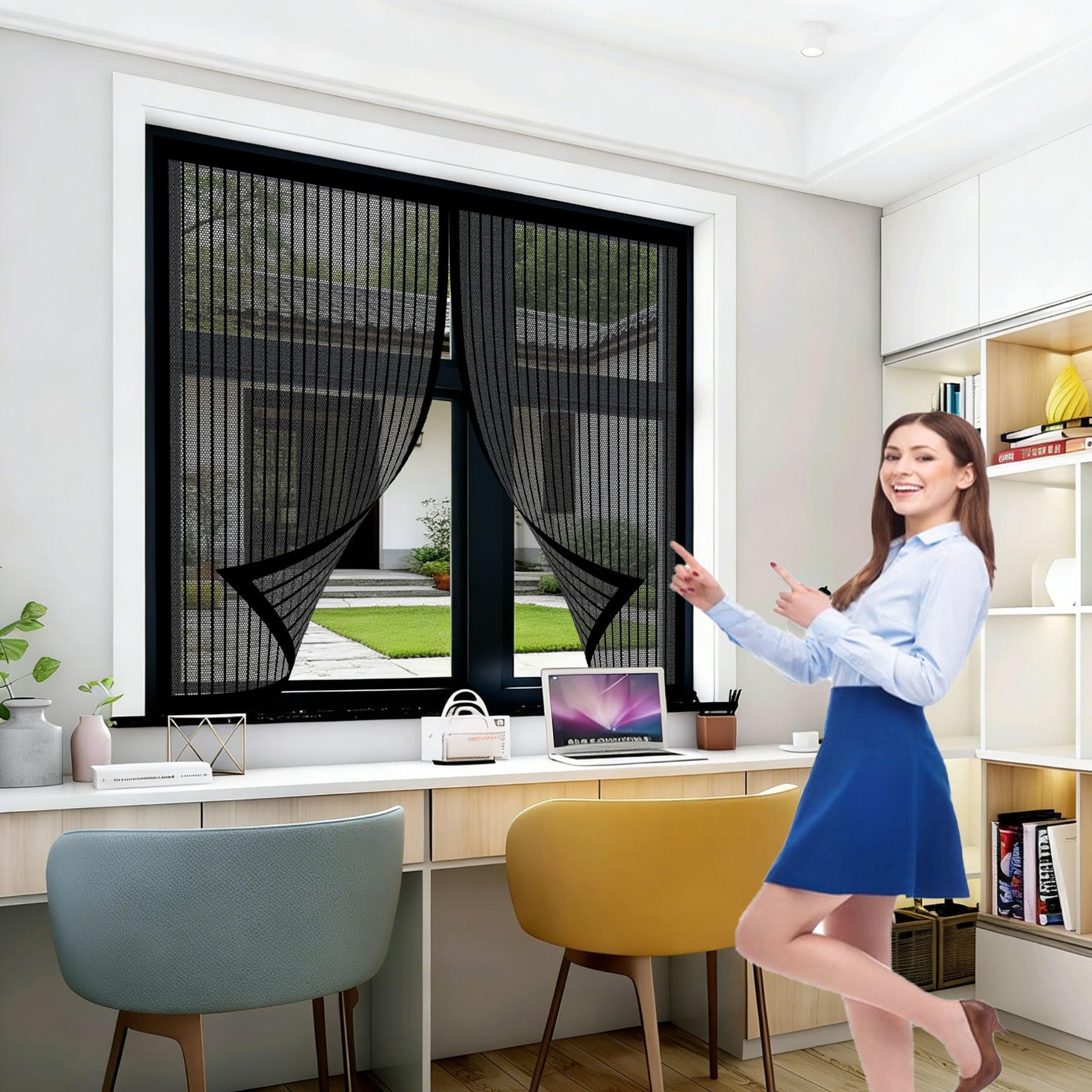 Moustiquaire porte magnétique 112x152 cm noire pour balcon et fenêtre
