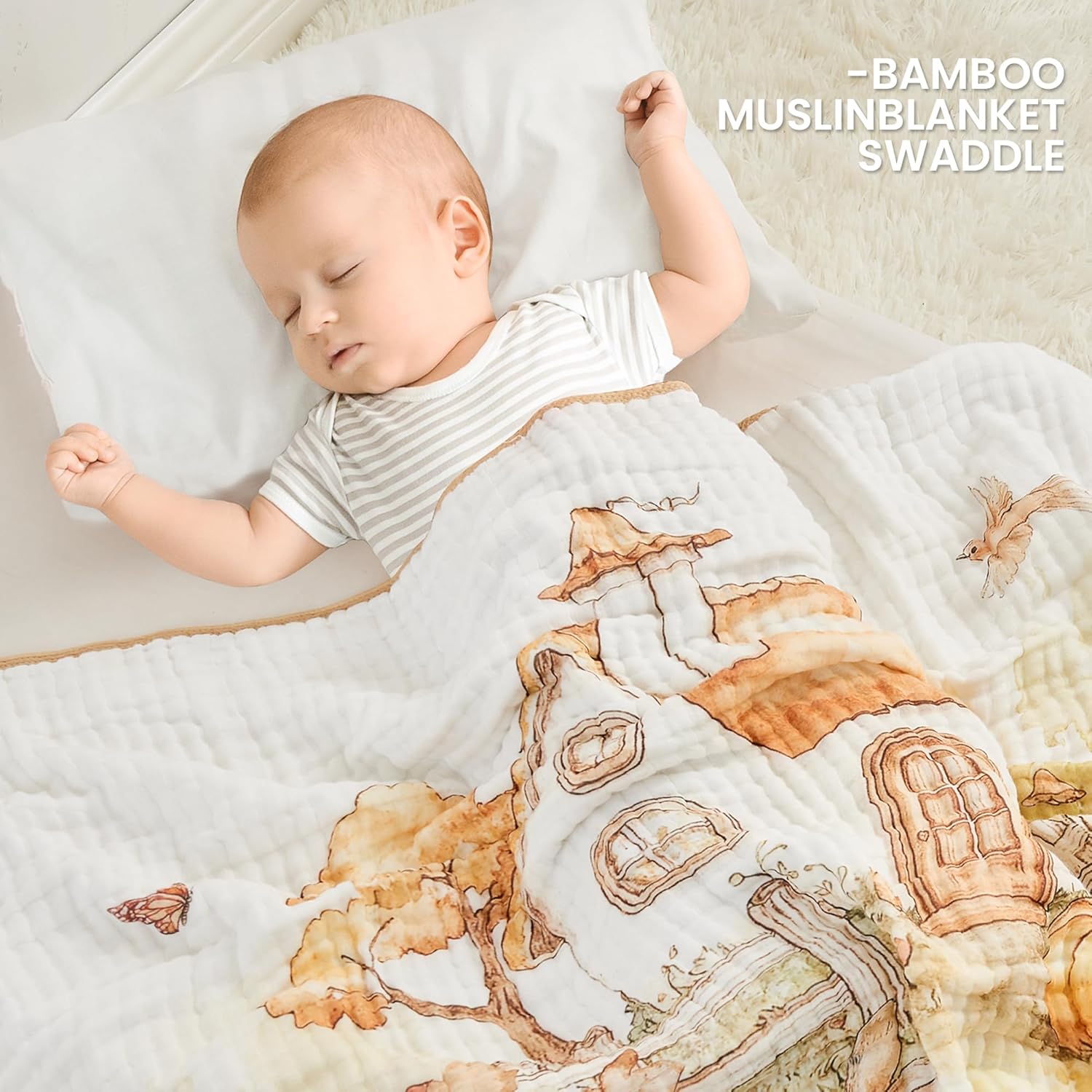 Luxury Muslin Baby Blanket, Cozy Swaddle, 6-Layer Cotton Receiving Blanket for Newborn Infant, 43x43 Inch Lightweight Breathable Crib Blanket, Nursery Stroller Toddler Quilt, Rabbits - Image 5