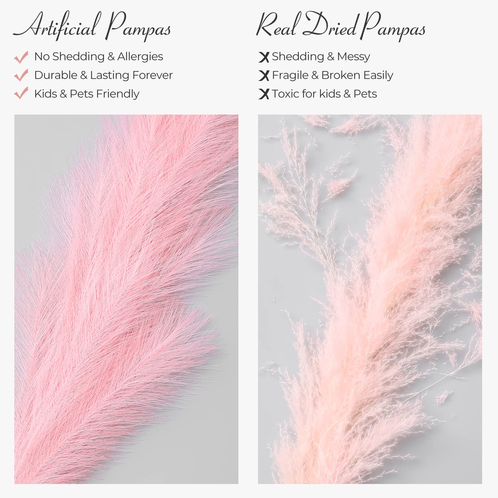 Serwalin Pampas Grass Pink Decor 45CM 6PCS, Faux Home Decor, Artificial Blush Fake Grass, Short Vase Filler Room Decoration - Image 2