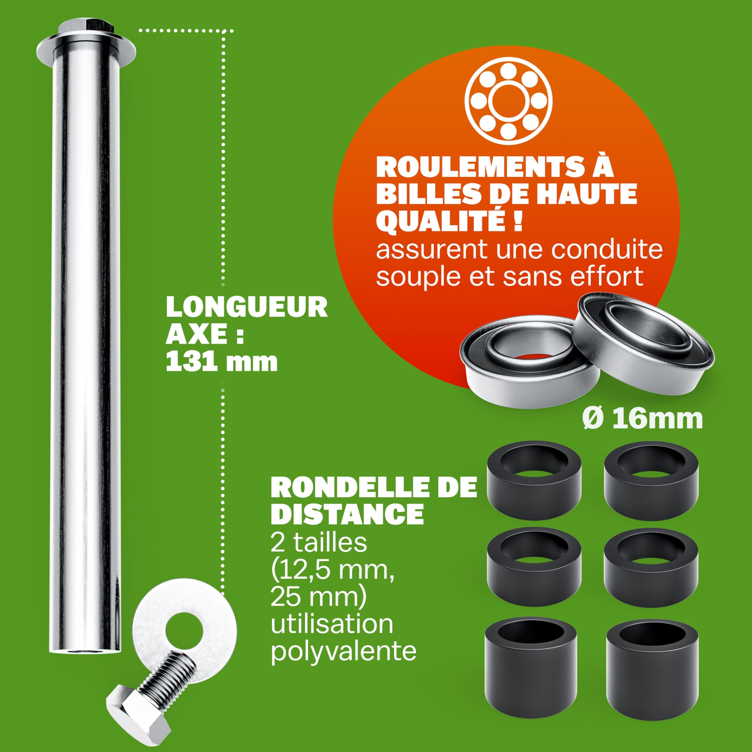 GARDEBRUK® Roue de brouette increvable Caoutchouc Plein PU 4.80/4.00-8 Ø390mm Jante Acier 200kg axe Roue de Secours Remplacement brouette Pneu