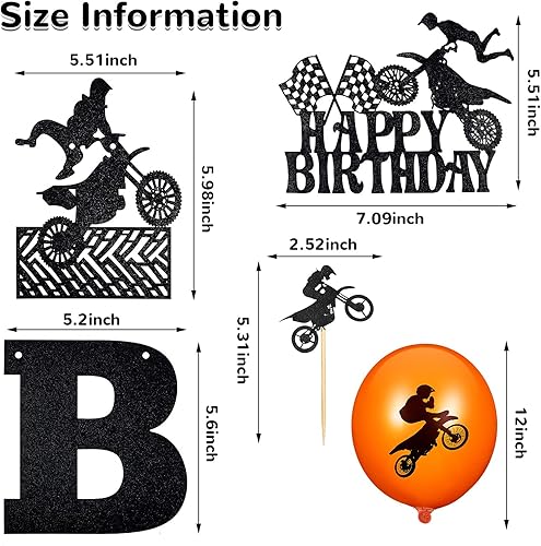 Miniatura 2 de Chalyna 84 piezas de decoración de fiesta de motocicleta, suministros de motocross, pancarta, decoración de cupcakes, globos de látex para