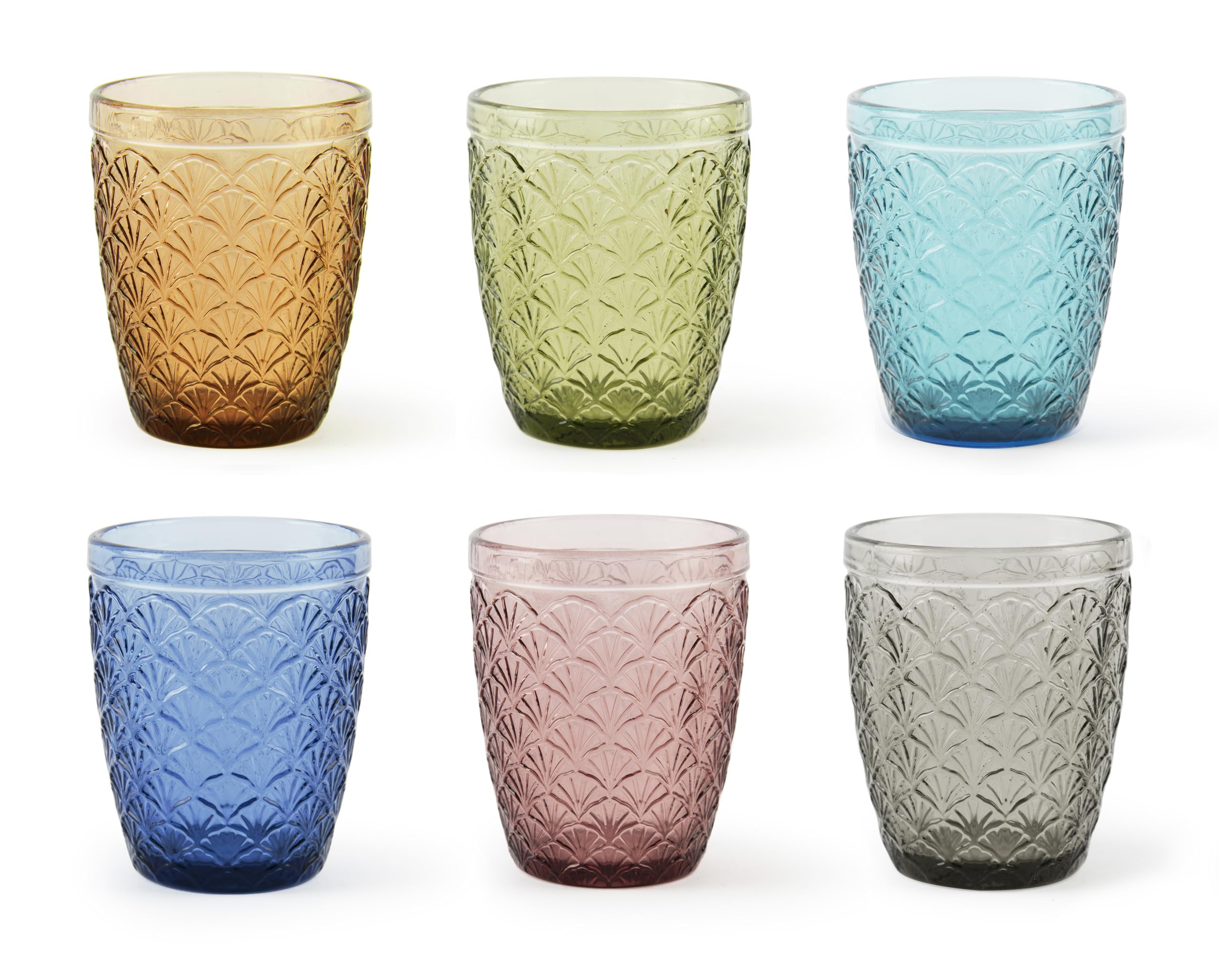 Excelsa Ginkgo Set of 6 Water Glasses, Coloured Glass Paste, Capacity 300 ml