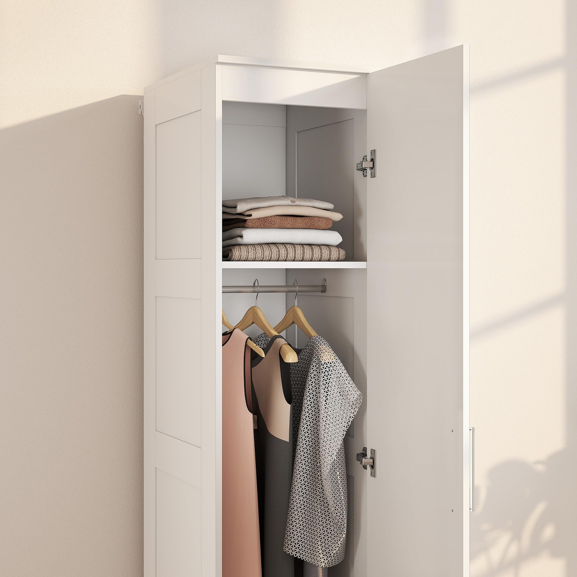 HOMCOM Kleiderschrank Mehrzweckschrank mit Kleiderstange, Regal, Soft-Close-Tür Garderobenschrank Schrank Drehtürenschrank für Schlafzimmer 40 x 52 x 180 cm Weiß