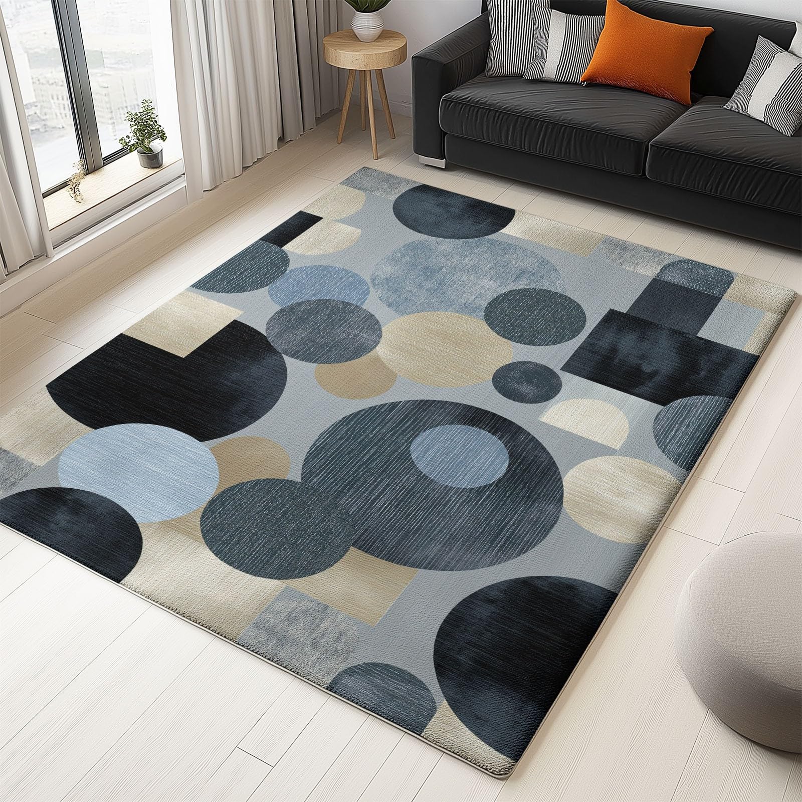 Tapis géométrique salon 160 x 230 antidérapant en flanelle douce de grand couloir