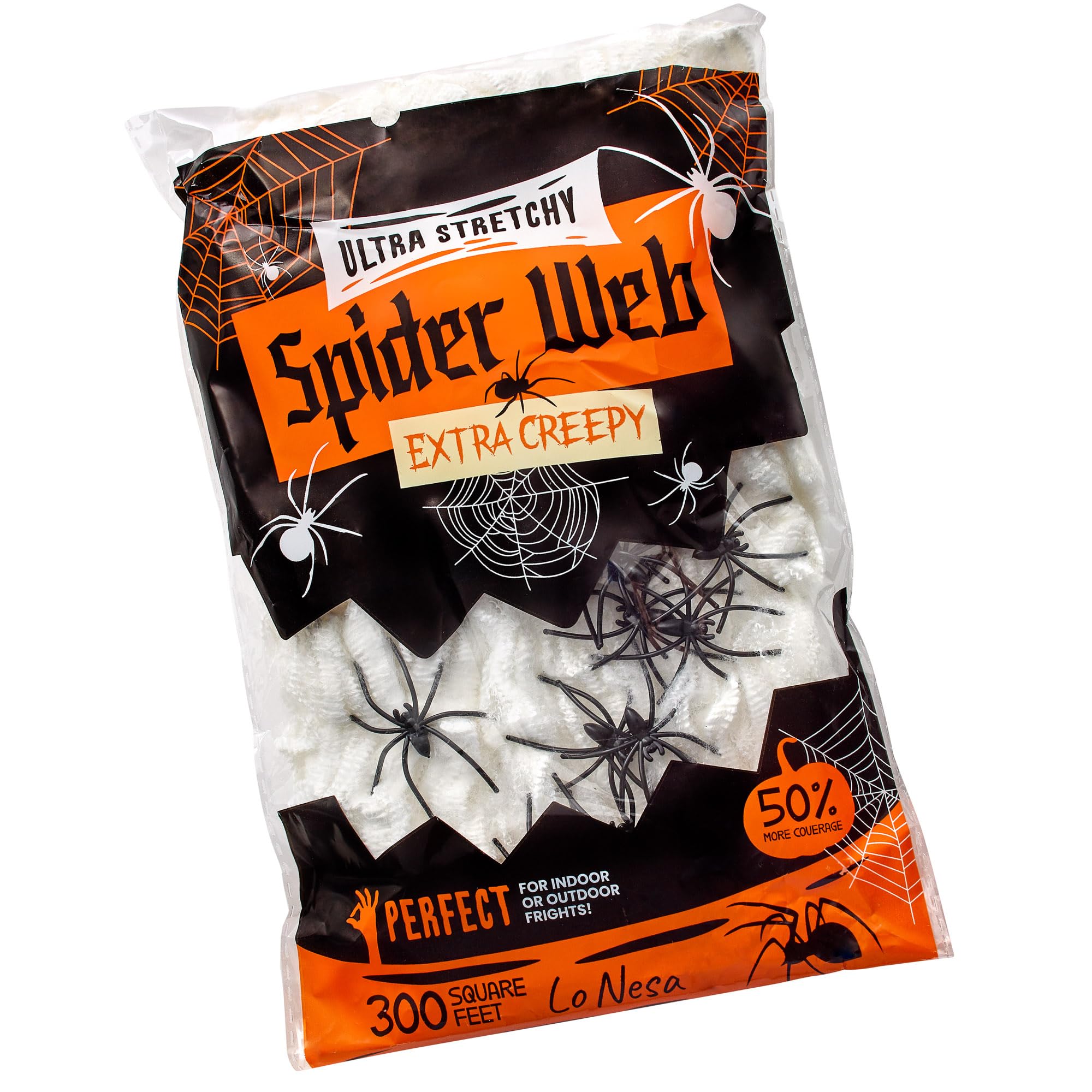 300 Sq. Ft Coverage, Indoor & Outdoor Use, Creepy Spiders Included, Garden Decor (White, 300 SQ FT)