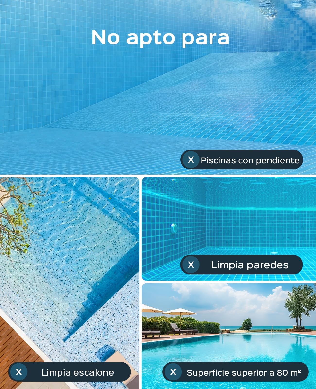 WINNY POOL CLEANER Robot Limpiafondos Piscina Electrico sin Cable,100 min Autonomía,Estacionamiento Auto,Filtración de 180 µm Limpiafondos Piscina,con Gancho,Piscinas Desmontables 80m²-Azul Oscuro