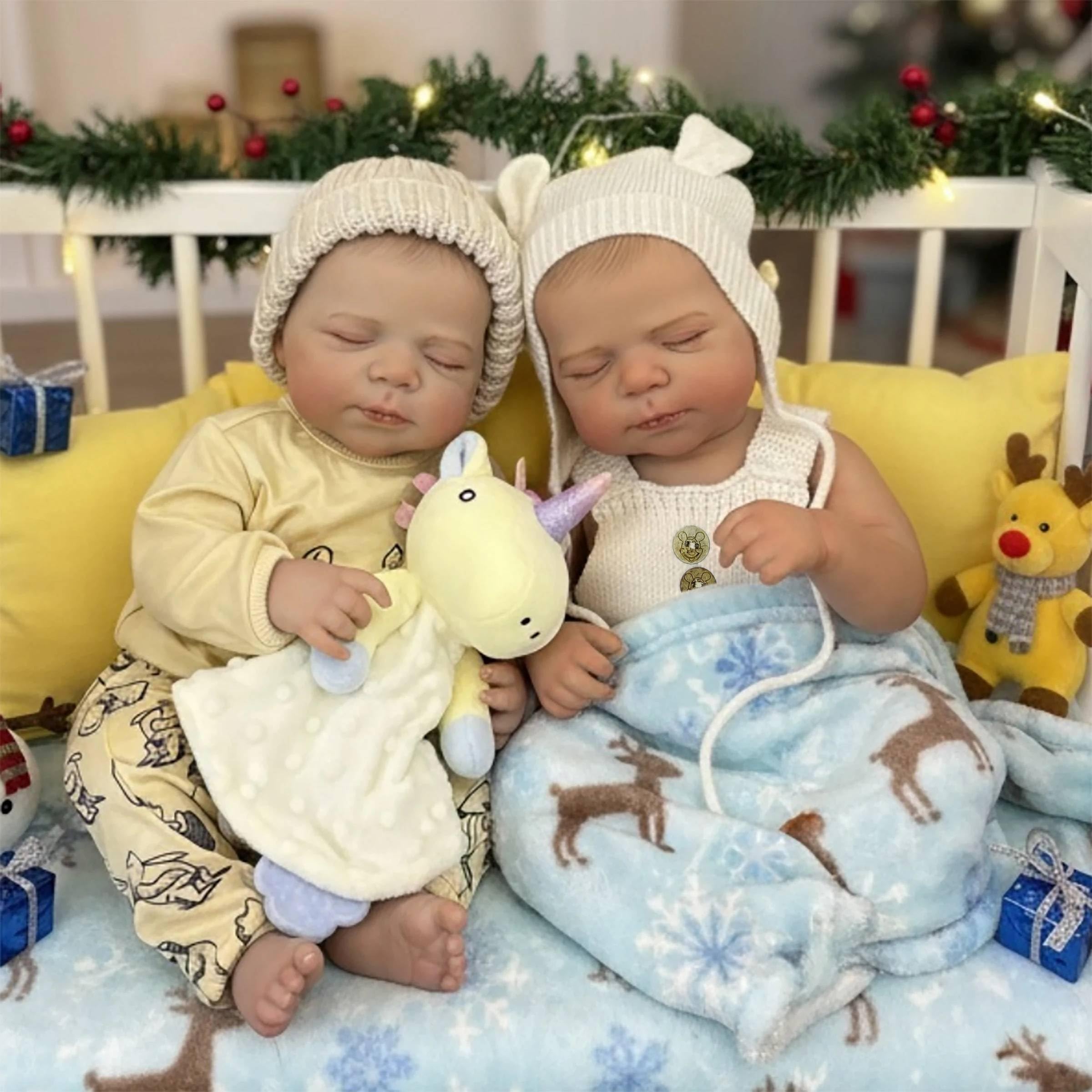 RXDOLL Twin Reborn Baby Dolls silikonowe winylowe całe ciało chłopiec i dziewczynka 45 cm realistyczny noworodek lalka bobas bliźniaki anatomicznie poprawne prawdziwe życie lalki dla dziewczynek 3+