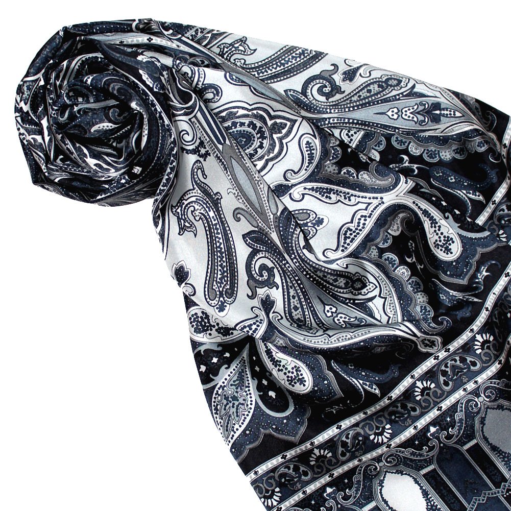 LORENZO CANA Foulard de 100% soie pour la femme – écharpe avec les mesures de 50 x 165 cm - fin, léger et noble pour le printemps et l´été – une sensation de luxe en gris argenté noir bleu foncé