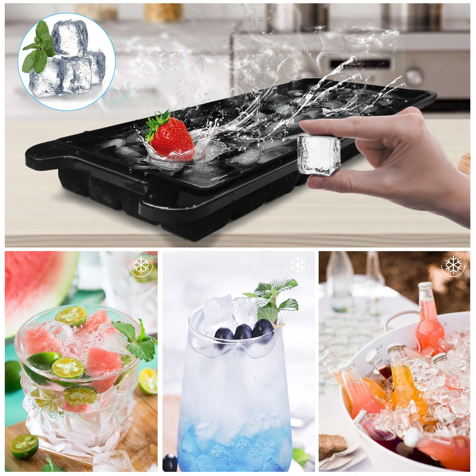 Stampo Silicone Per Ghiaccio - 3 Stampini Con Coperchio - Senza BPA - Per Cocktail E Bevande - Foto 3