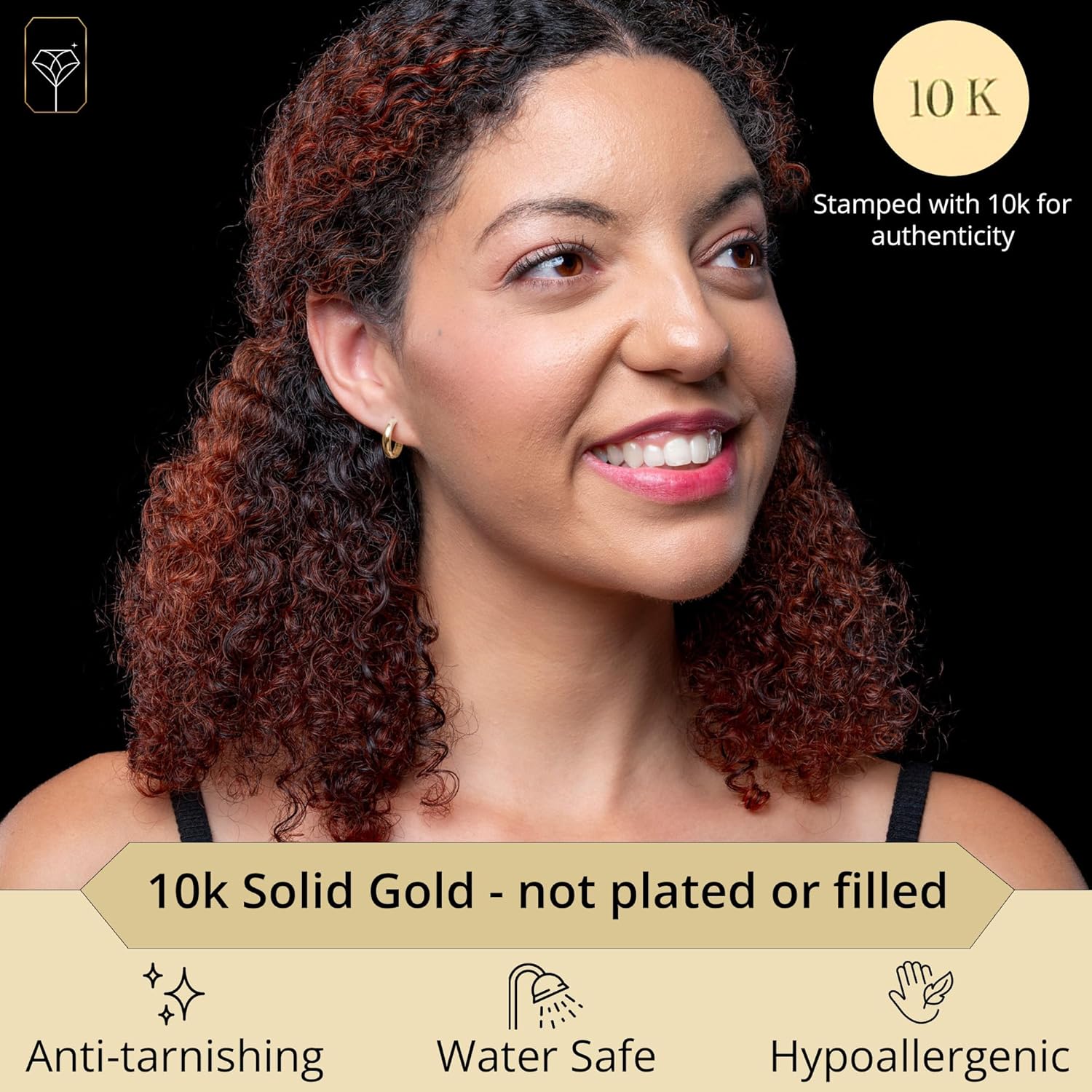 Small Solid 10k Gold Hoop Earrings for Women 3mm Wide | Gold Hoop Earrings in 12mm, 15mm & 18mm Diameter | Hypoallergenic Bold Real Gold Hoops by MAX + STONE - Image 2