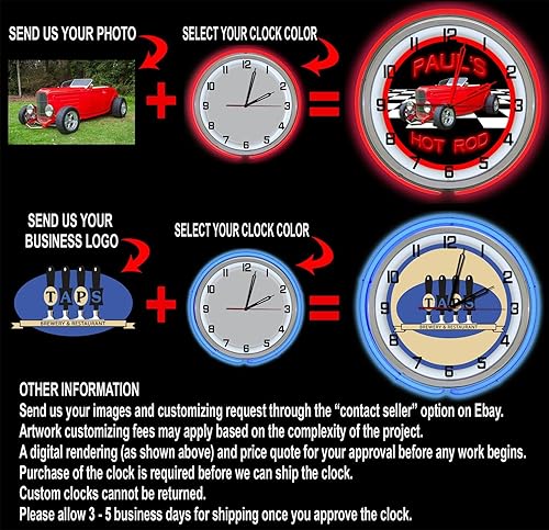 Miniatura 4 de Mechanic Clock Tools - Reloj de garaje personalizado de neón doble rojo, de 18 pulgadas, regla de garaje, reloj de neón iluminado