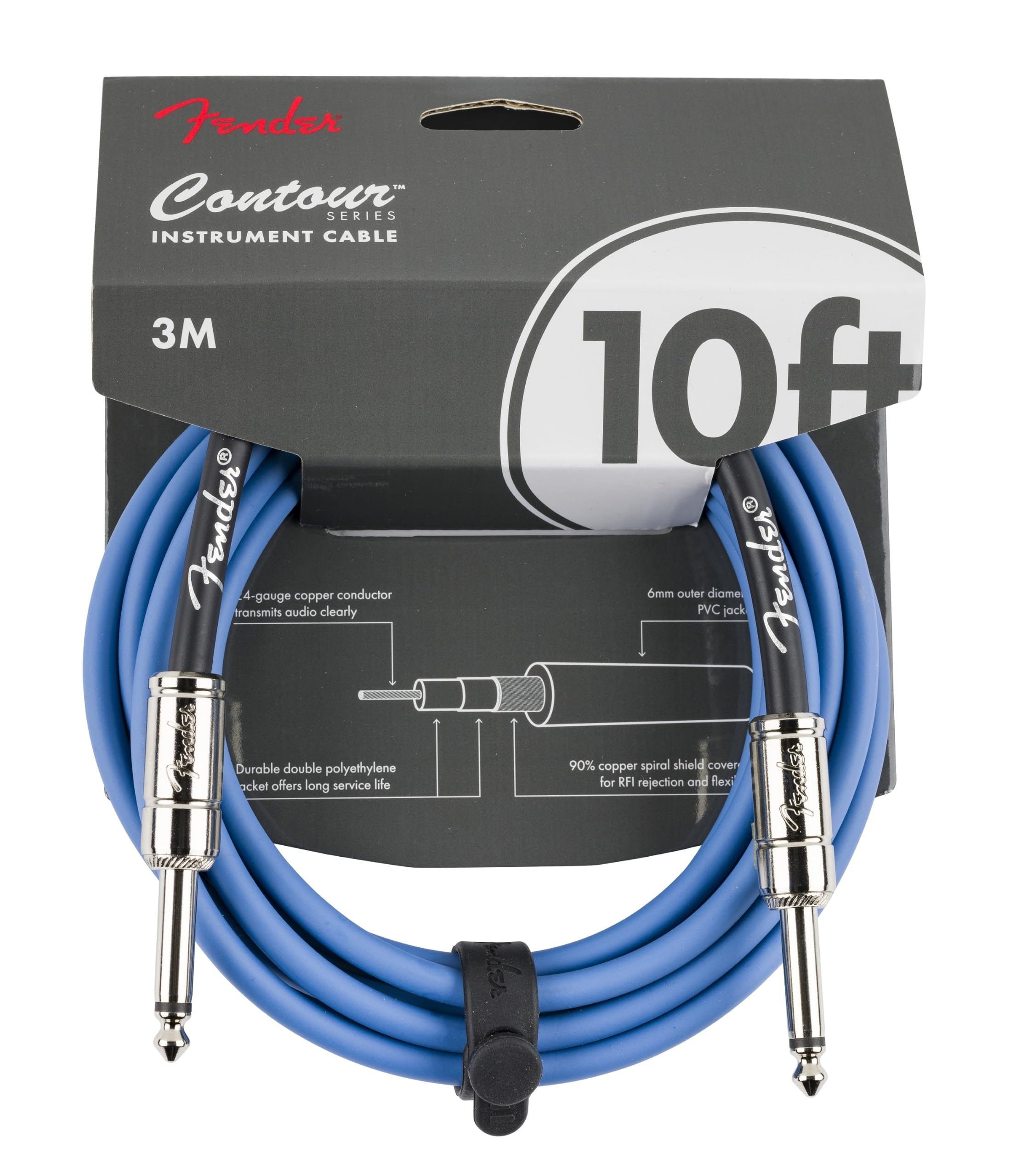 Fender Contour Instrument Cable, Straight/Straight, 10ft, Lake Placid Blue