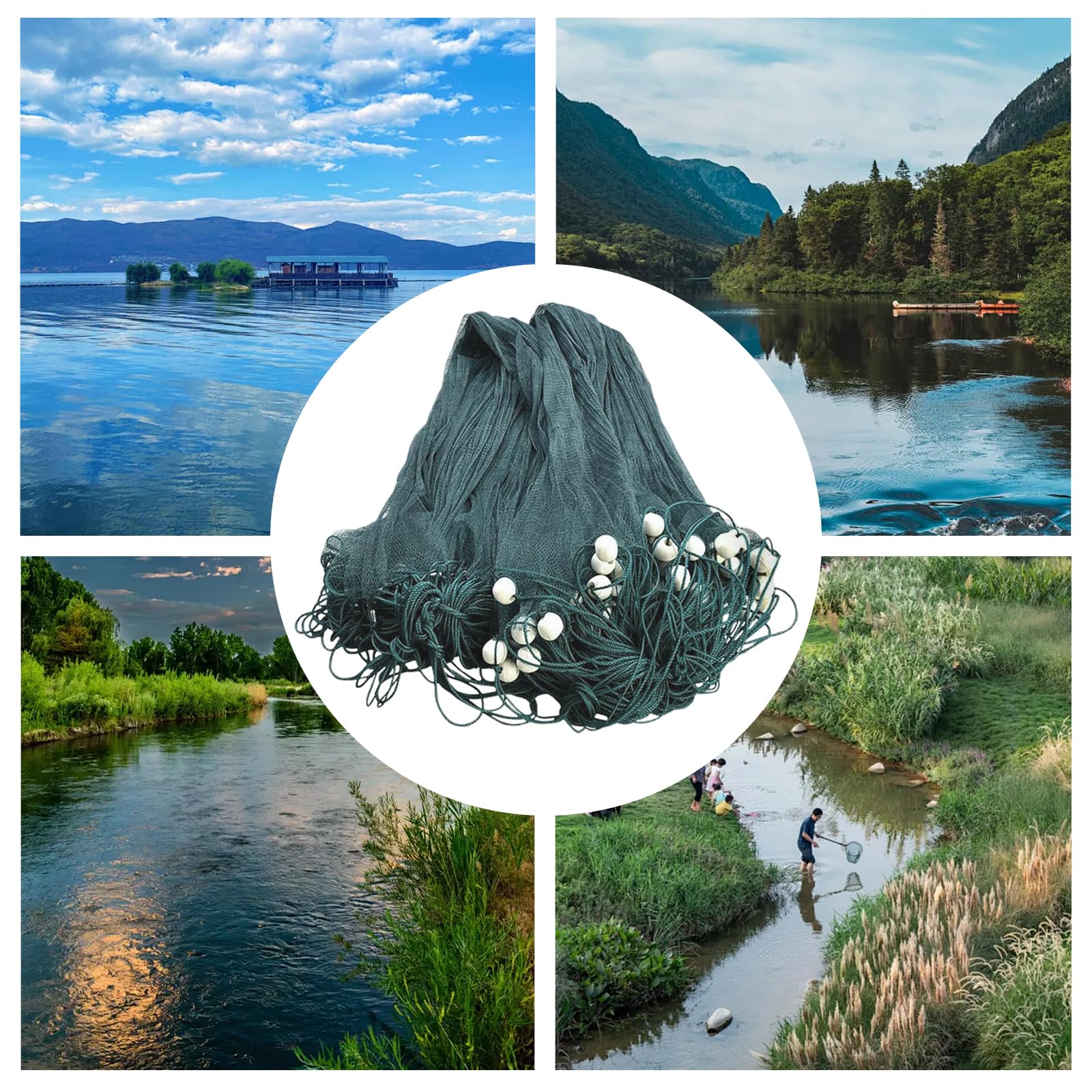 6.5 x 33ft/10 x 65ft Polyethylene Fishing Drag Net, 0.59'' Mesh Trawl Fishing Trap Cast Net, Seines Fish Gill Net with PVC Foam Float Bobbers Lead Sinkers for Ponds, Creeks, Rivers