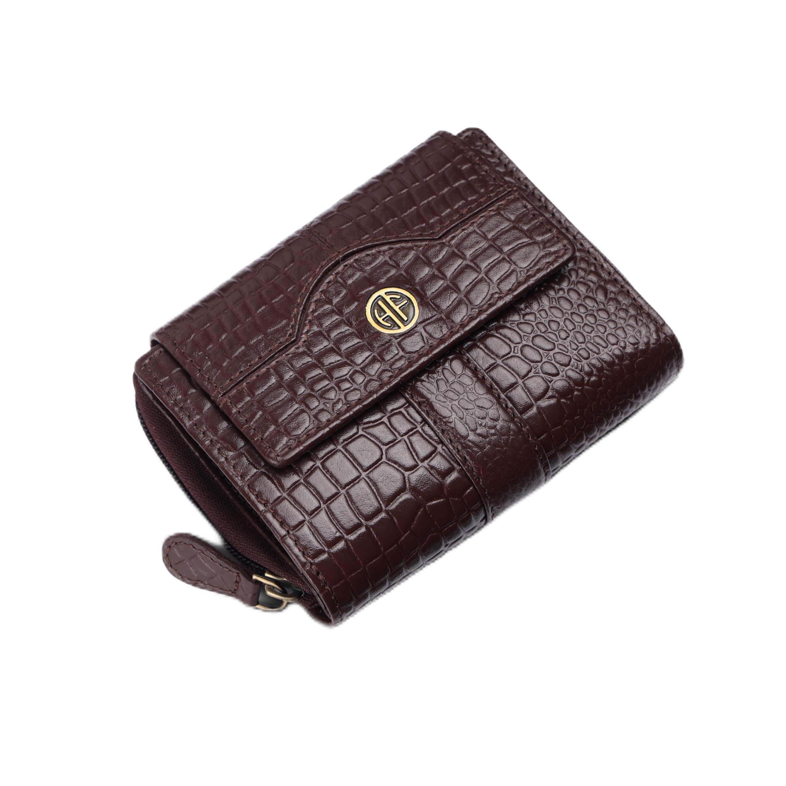 HAMMONDS FLYCATCHER Leather Ladies Wallet for Woman with 14 Card Slots - Clutch Purse for Women, Ladies Wallet for Women Stylish, Ladies Purse for Women Wallet, Gift for Womens - Croc Brown