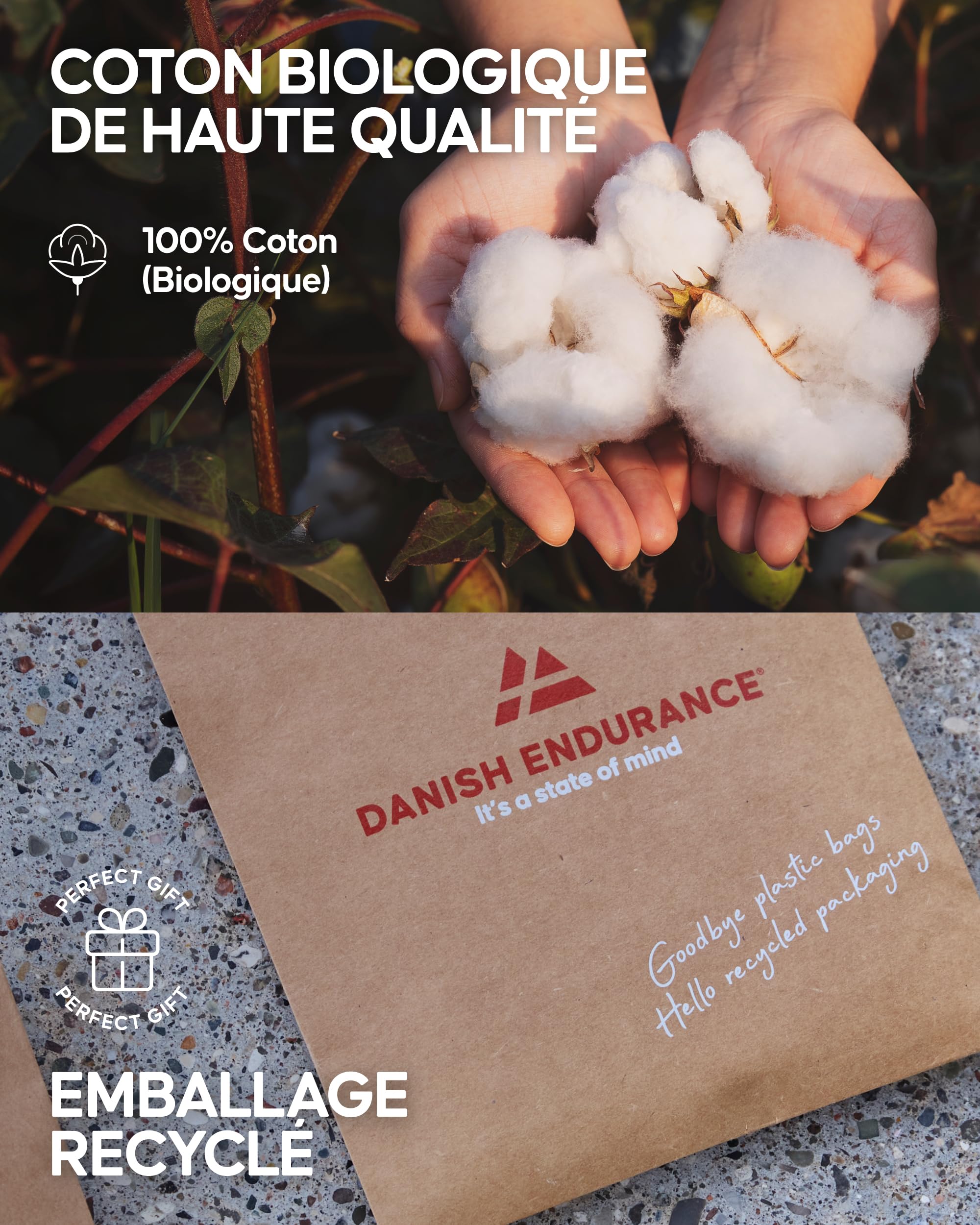 DANISH ENDURANCE Pantalon de Pyjama Homme 100% de Coton Biologique, Doublure Douce, Cordon Ajustable et coupe décontractée