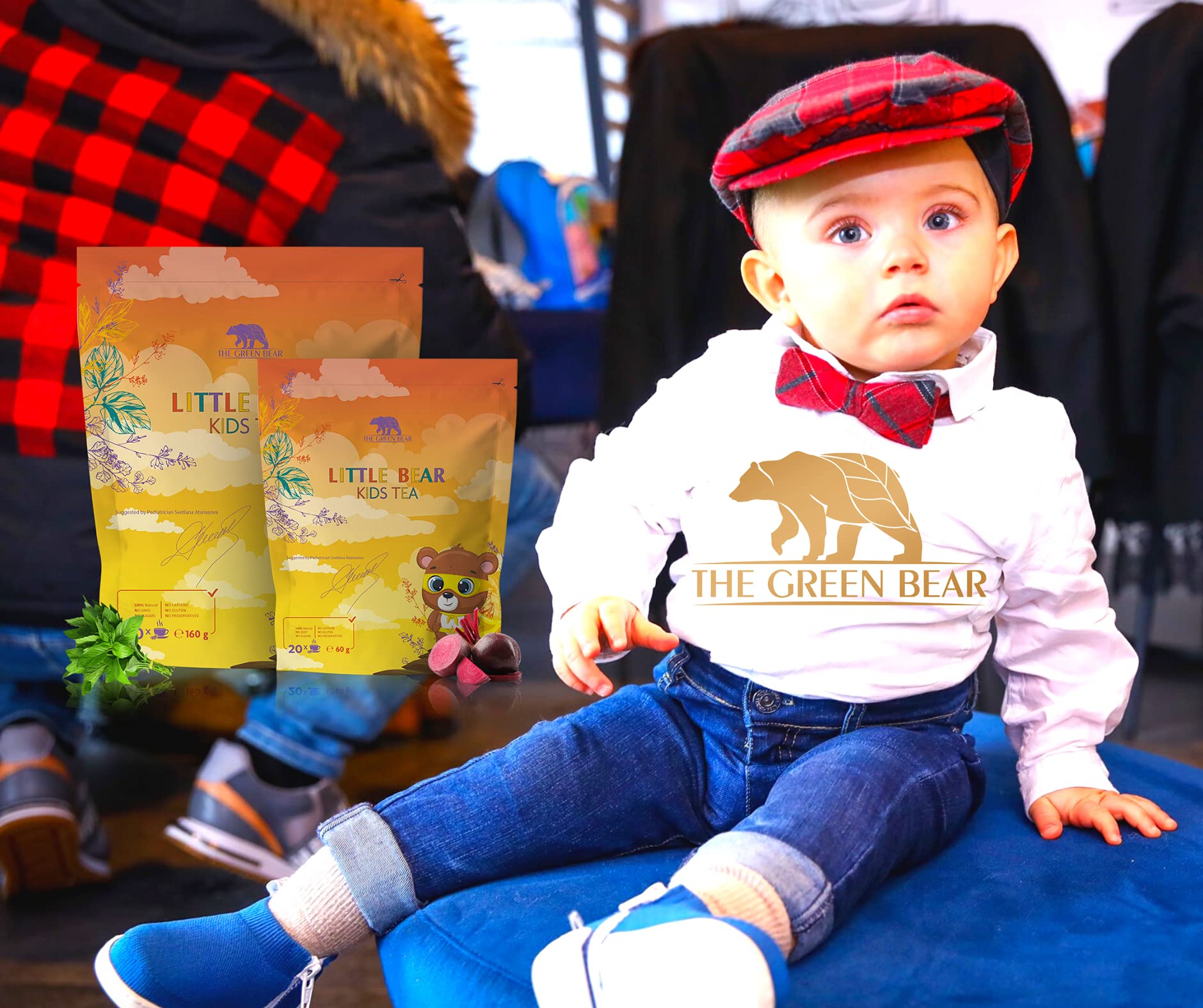 The Green Bear Baby Tea Baby Fenchel Tee mit natürlichen Rote Beete & Kamille Tee Blätter – Antioxidantireicher Kräutertee Zucker und koffeinfreier Tee – Gesunder Tee für Babys – 1 Pkg = 20 Dosen