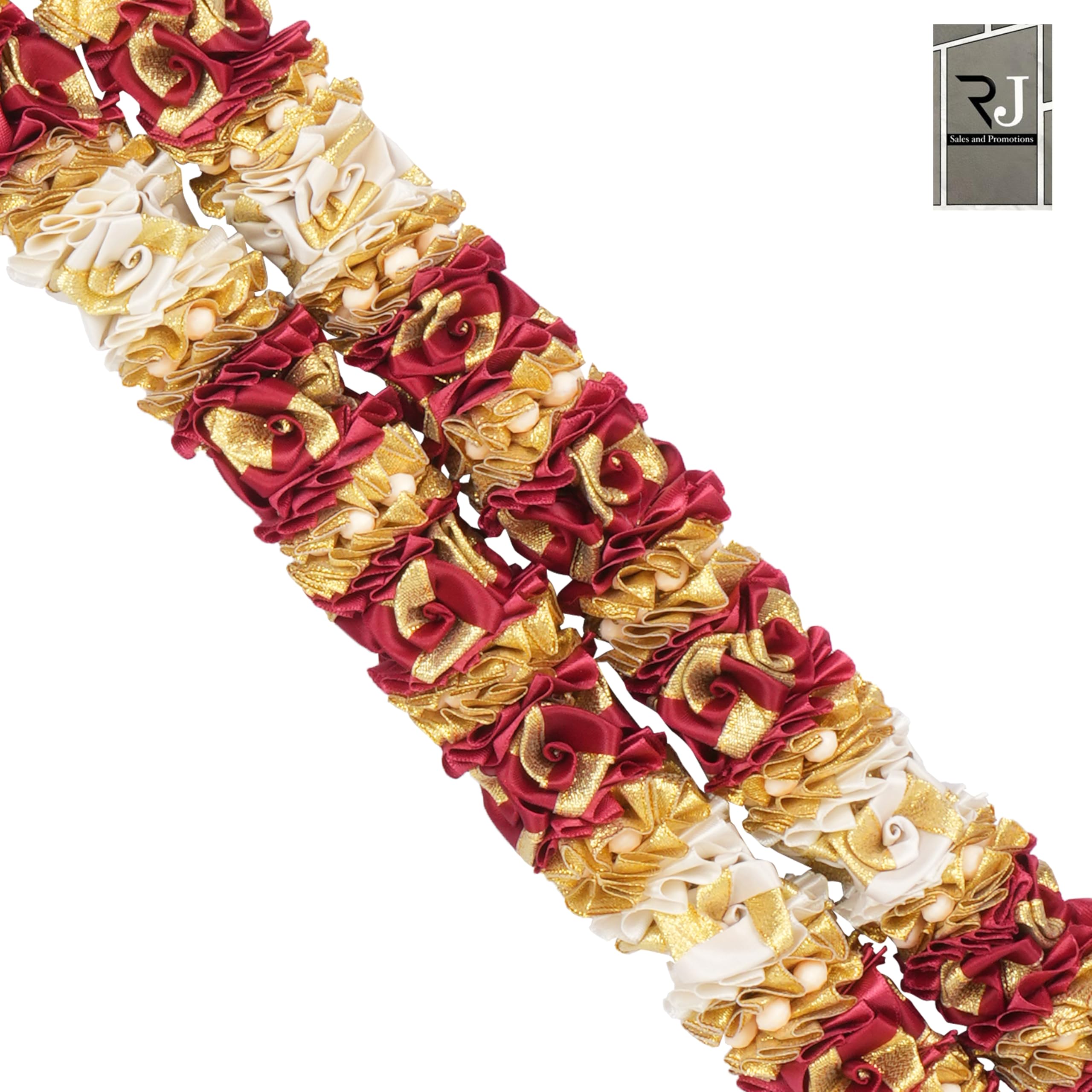 RJ SALES & PROMOTIONS Unisex Adult 25 Inches Satin and Tissue with Plastic Beads Haar Width 1" -Maala for Idols, Photo Frames, Fancy Dress, Marriages Etc. (Maroon) 2
