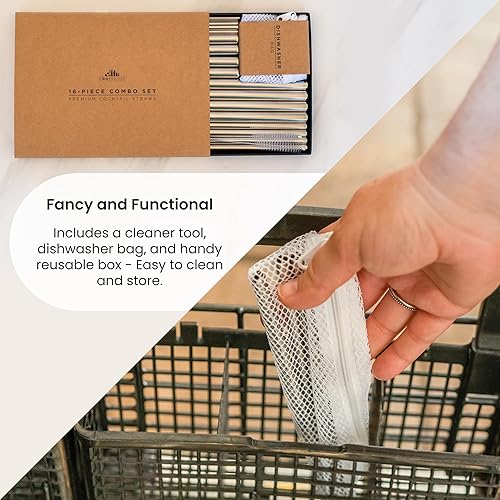 Miniatura 3 de A Bar Above Juego de pajitas de metal dorado  Juego de pajitas de metal Jumbo, cortas y largas  Pajitas reutilizables doradas con bolsa apta para