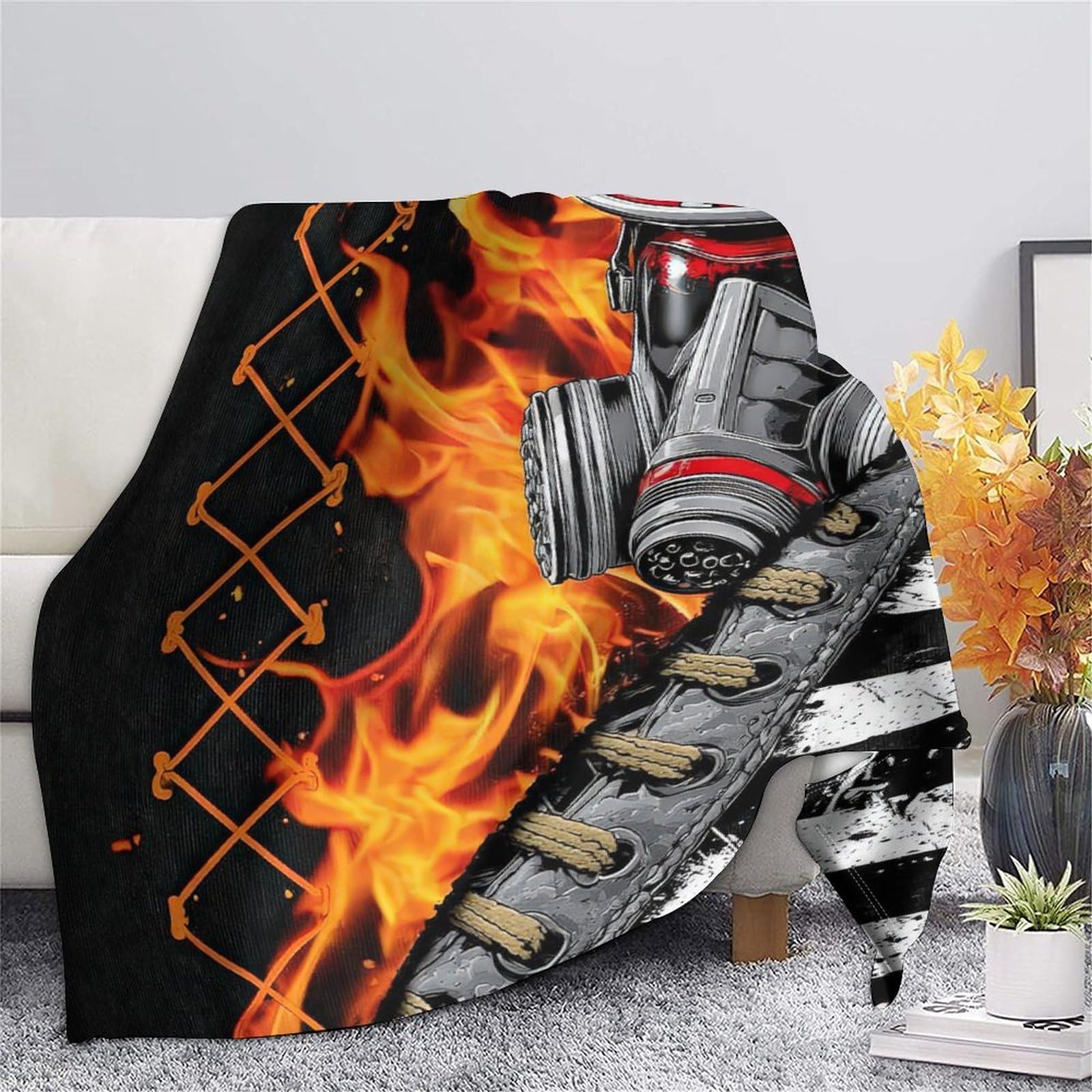 stampa 3D firefighter helmet plaid in pile microfibra biancheria da letto morbido coperta in pile anti-pilling per giovani amanti delle serie tv urban streetwear 80×90inch(200x230cm)