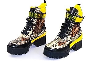 Future Wave Leopard Lace Up Lug Sole Commander Millitary Boots: Funky Boots for Women