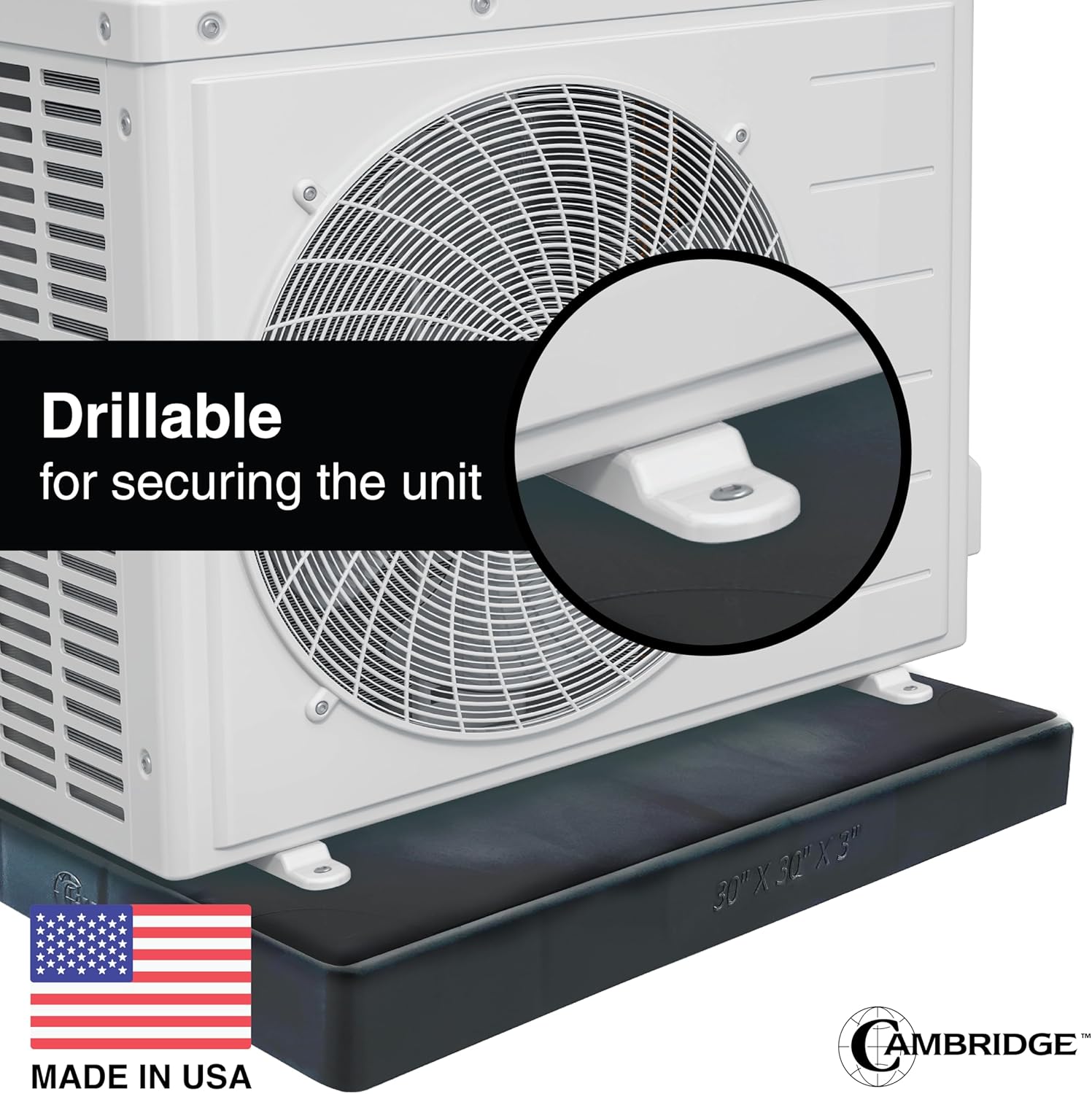 Cambridge Black AC Condenser Pad/Base, 30x30x3 in – Supports Air Conditioner Units and Other Outdoor Equipment