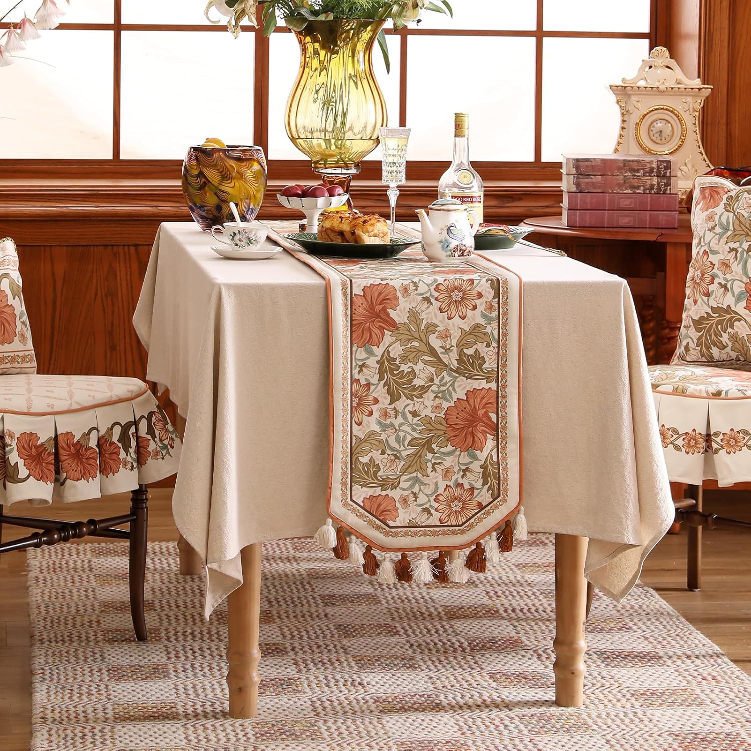 Velvet Fabric Cloth Runner for Table,Rustic Orange Floral 71 Inches Long Table Runners,Decoration Tabletop for Kitchen,Dining Room,Banquet,Thanksgiving,New Year,Holiday,12"*71"