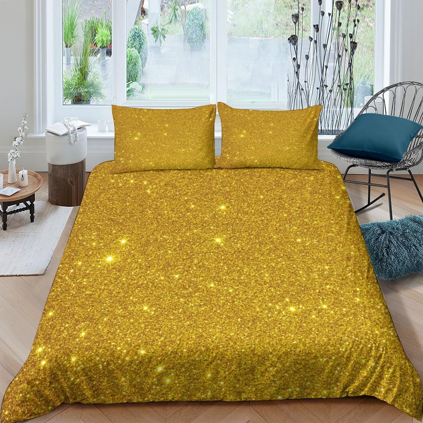 Ctjqhvkz Style-8 3D Printed Glitter Gold Fitted Sheet Microfiber Non-Slip Bed Cover Sparkle Pattern For Bedroom Guest Room Easy Care Single（135X200cm）
