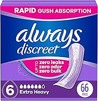 Always Discreet Extra Heavy Absorbency Incontinence Pads for Women - Thin, Discreet Postpartum & Bladder Leak Protection, Regular Length, 66 Ct