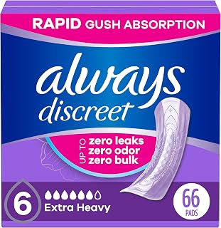 Always Discreet Extra Heavy Absorbency Incontinence Pads for Women - Thin, Discreet Postpartum & Bladder Leak Protection, Regular Length, 66 Ct
