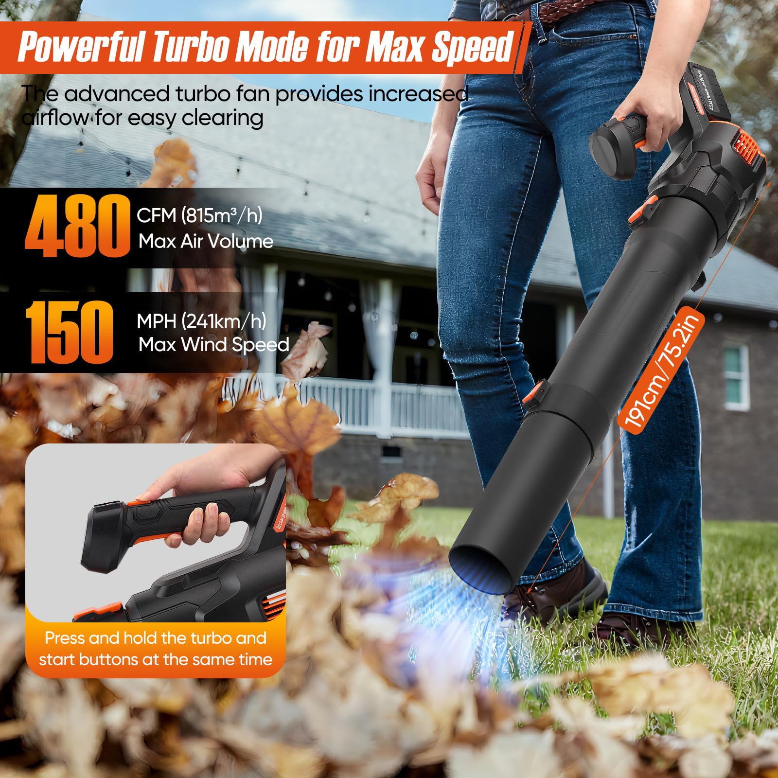 Soffiatore Foglie, Potente Soffiatore per Foglie a Batteria con Velocità Regolabili, Soffia Foglie con 2 Batterie da 4,5 Ah e Caricabatterie, Leaf Blower con 3 Tubi per la Cura del Prato, Foglie